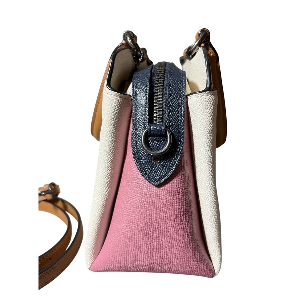 Coach Mini Lillie Carryall Cream Pink Navy Tan GREAT Condition Satchel Crossbody - Picture 2 of 12